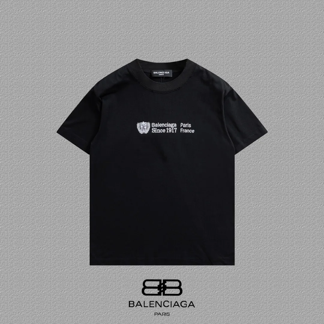 P100✨🔥 [BALENCIAGA] 2026FW short-sleeved T-shirt Premium 26s double yarn 300g fabric embroidery fraying process Color: Black White Green Size: S M L XL 2XL